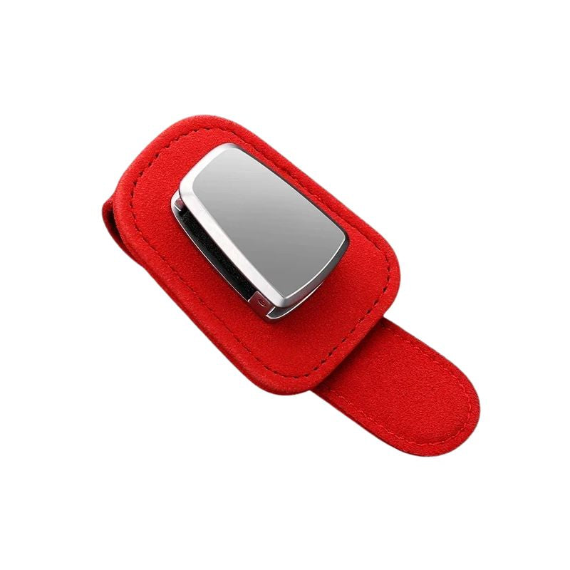 Car Glasses Holder Sun Visor Clip Leather Eyewear Storage Organiser Interior Accessory - Red