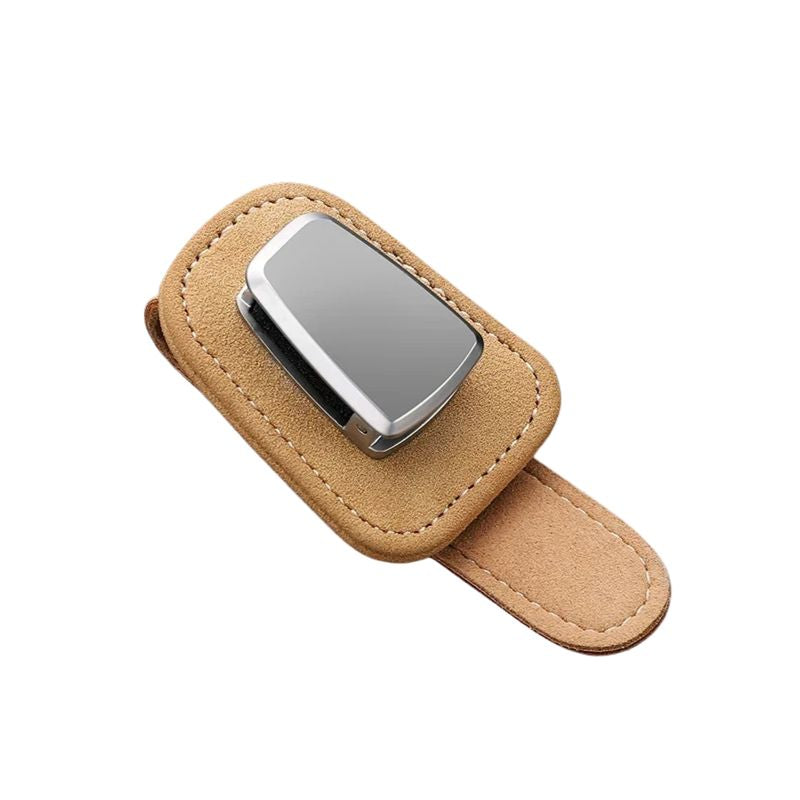 Car Glasses Holder Sun Visor Clip Leather Eyewear Storage Organiser Interior Accessory - Beige