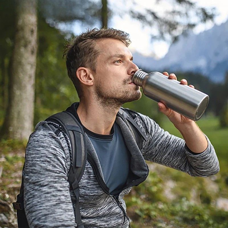 Water Bottle 2 L Stainless Steel Sports Drink Bottle with Carry Bag - Silver