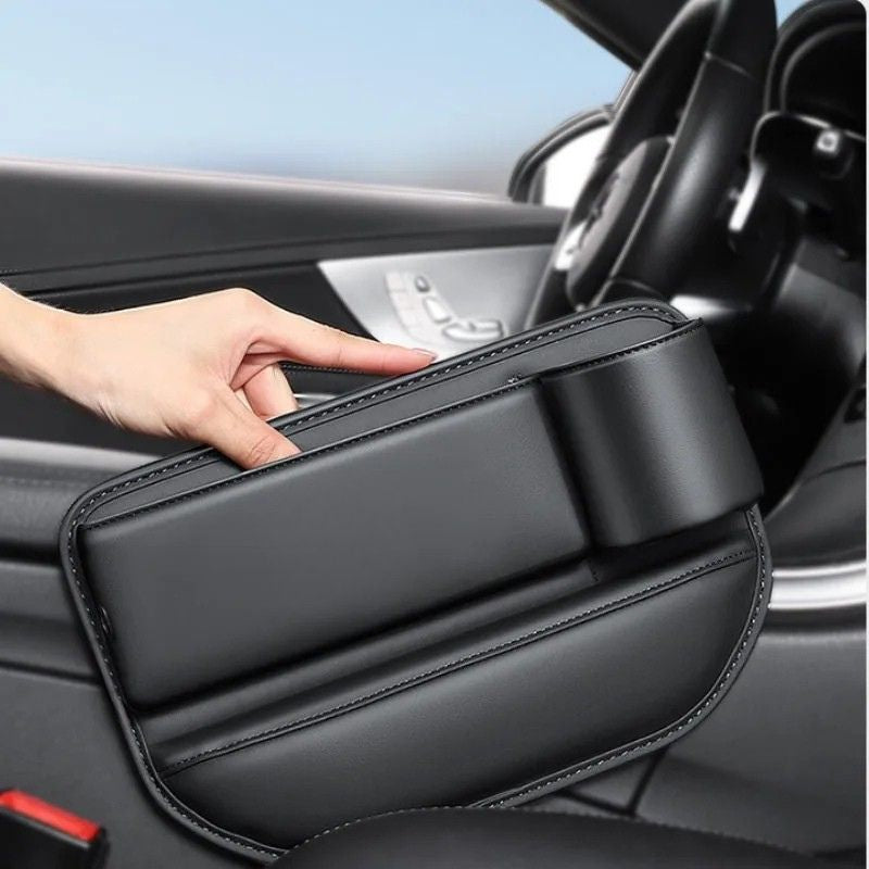 Leather Car Gap Organiser Storage Box Cup Holder Phone Pocket Interior Console Filler - Brown
