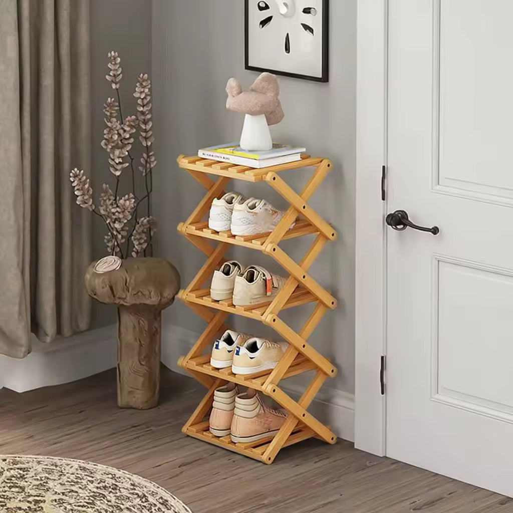 Bamboo Shoe Rack 5 Tier Foldable Installation-Free Storage Shelf for Living Room Bedroom