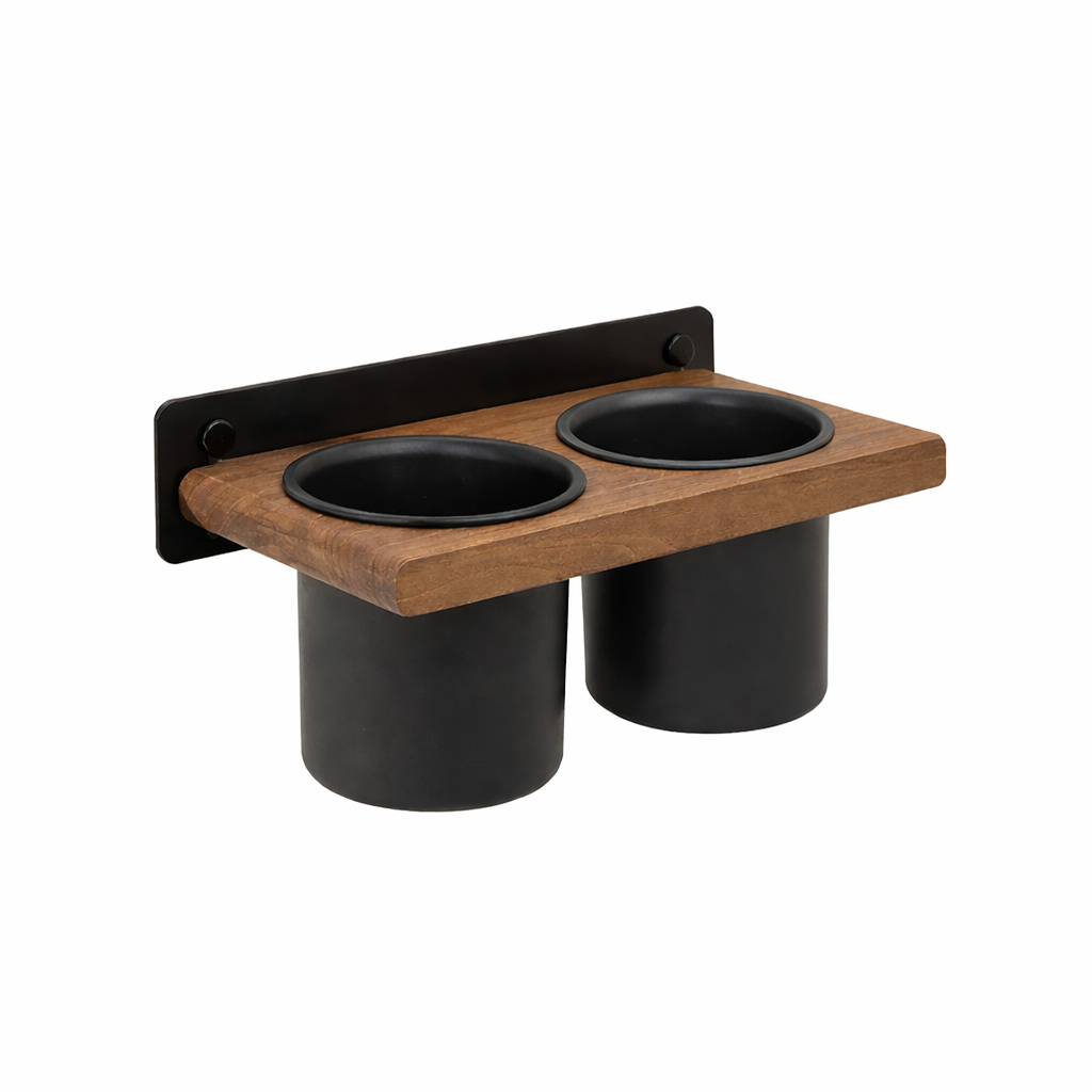 Portable Wall Mounted Hair Dryer Holder Wooden Bathroom Styling Tool Organizer - Black