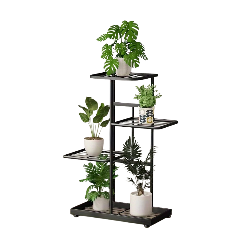 Plant Stand 6 Tier Metal Flower Pot Rack Indoor Outdoor Multi-Layer Plant Holder Storage Shelf - Black