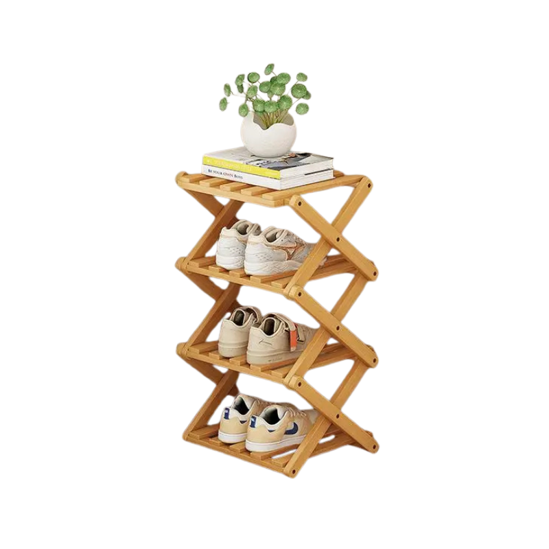 Bamboo Shoe Rack 4 Tier Foldable Installation-Free Storage Shelf for Living Room Bedroom