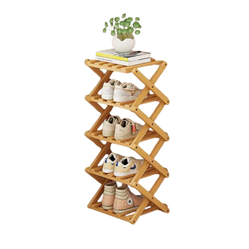 Bamboo Shoe Rack 5 Tier Foldable Installation-Free Storage Shelf for Living Room Bedroom