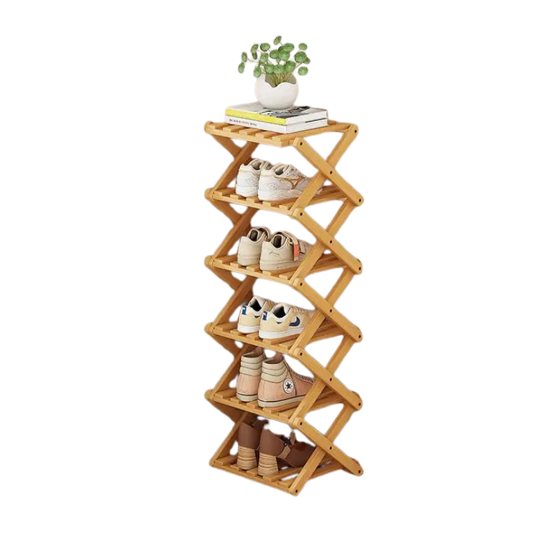 Bamboo Shoe Rack 6 Tier Foldable Installation-Free Storage Shelf for Living Room Bedroom