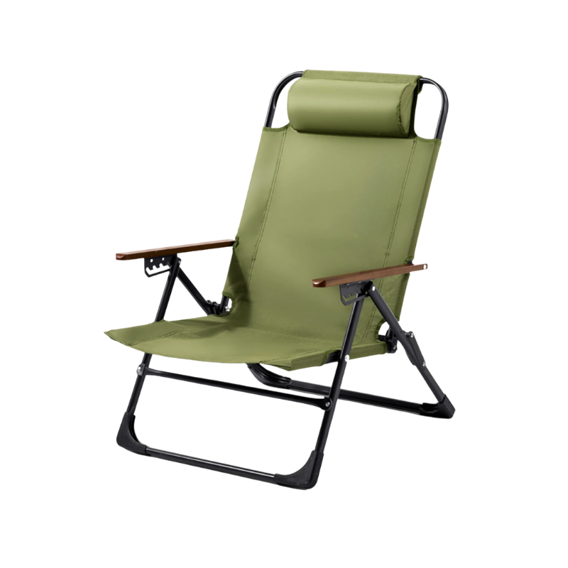 Camping Folding Chair with Adjustable Armrest and Detachable Pillow Portable Lounging Chair - Green
