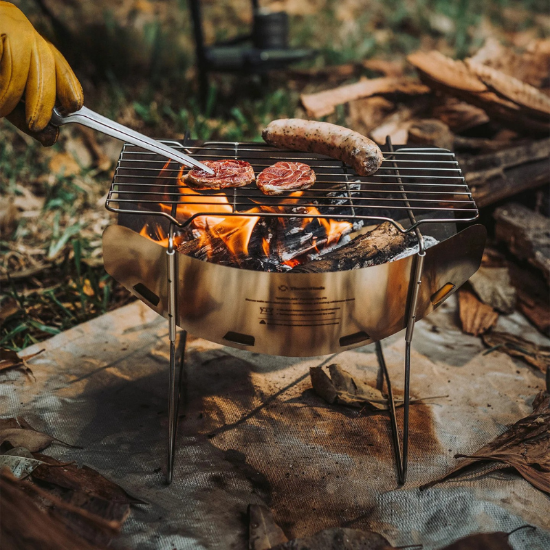 Camping Cooking Rack Foldable Stainless Steel Outdoor Meal Preparation Stand 453g – Silver