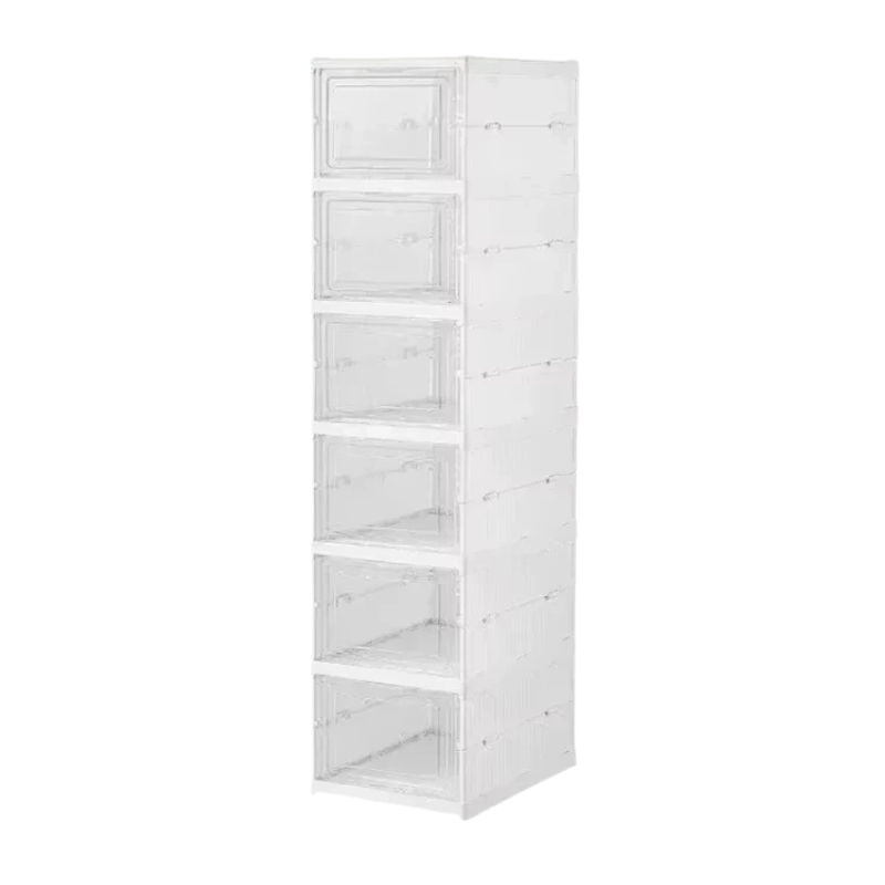 6-Tier Foldable Shoe Storage Cabinet with Transparent Door Stackable Dustproof Organizer