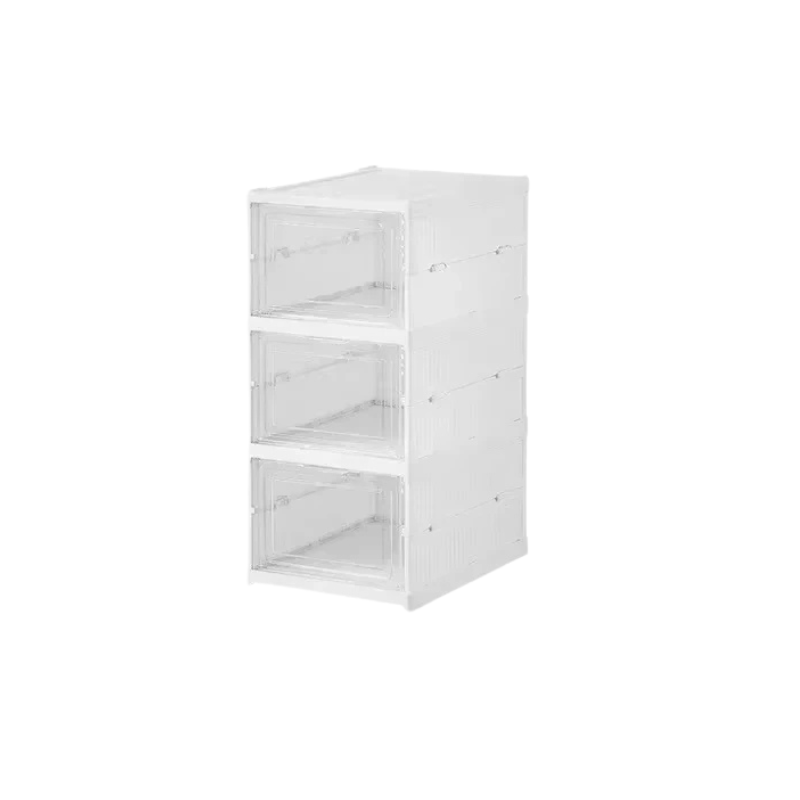 3-Tier Foldable Shoe Storage Cabinet with Transparent Door Stackable Dustproof Organizer