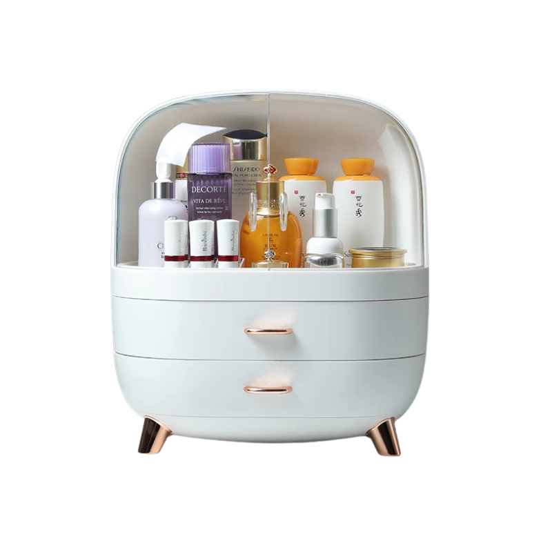 Large Makeup Storage Organizer Box with Drawers Cosmetic and Jewelry Desktop Container – White