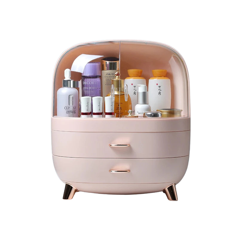 Large Makeup Storage Organizer Box with Drawers Cosmetic and Jewelry Desktop Container – Pink