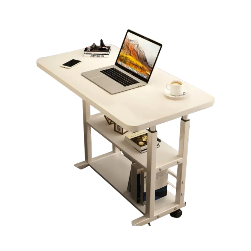 Adjustable Laptop Desk with Wheels Portable Rolling Computer Table 80×40cm – White