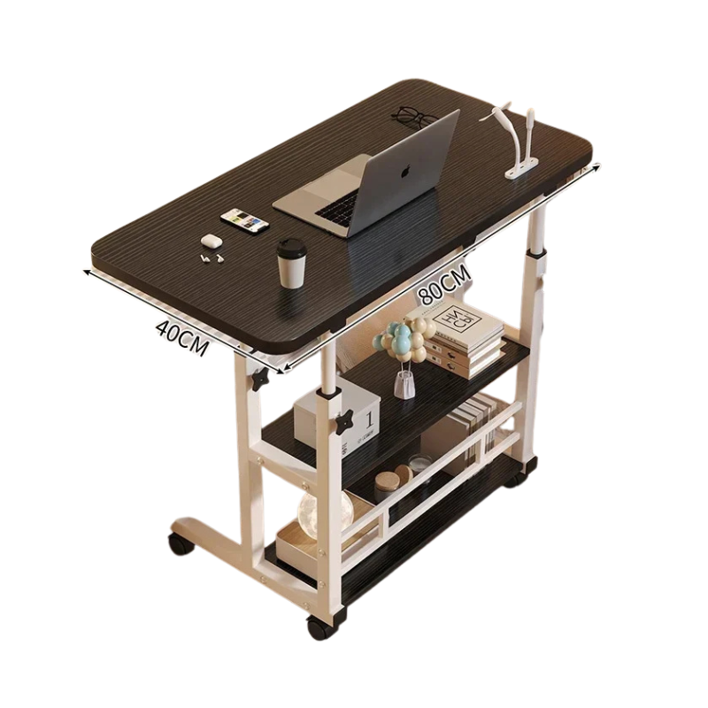Adjustable Laptop Desk with Wheels Portable Rolling Computer Table 80×40cm – Black