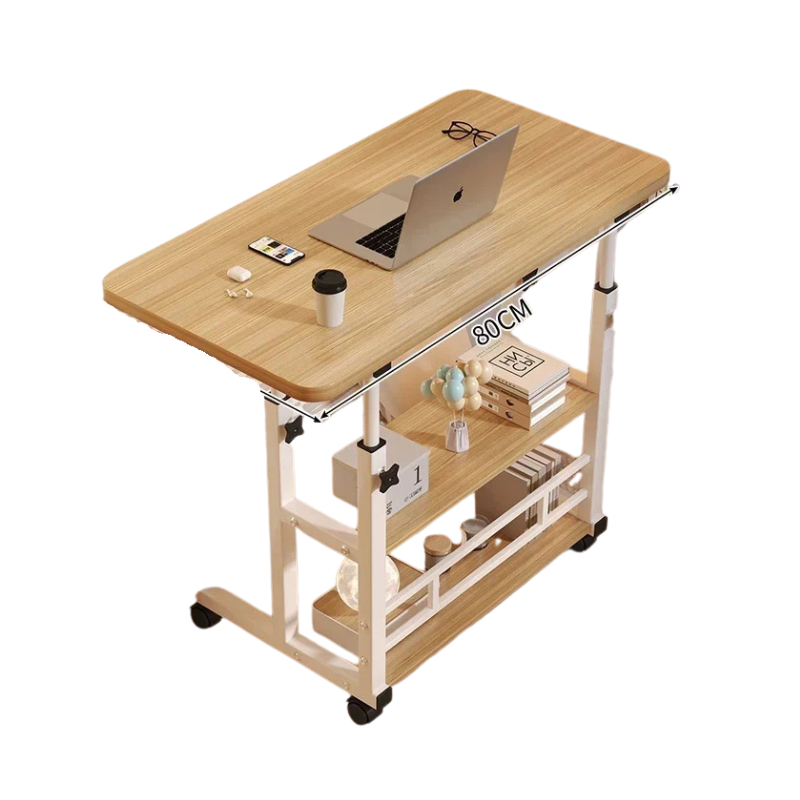 Adjustable Laptop Desk with Wheels Portable Rolling Computer Table 80×40cm – Wood