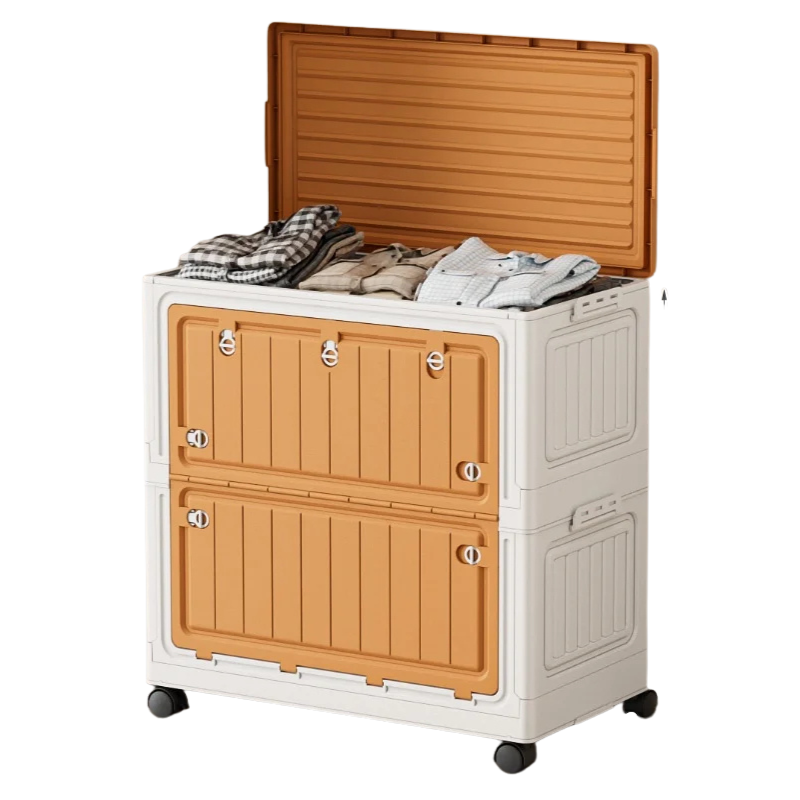 Foldable Storage Bin 70cm Large Capacity Transparent Organizer with Wheels - Orange