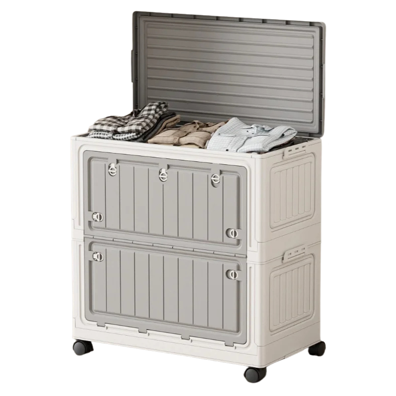 Foldable Storage Bin 70cm Large Capacity Transparent Organizer with Wheels - Gray