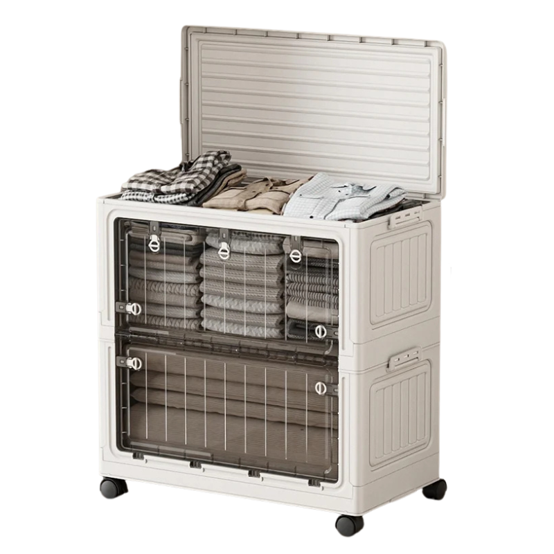 Foldable Storage Bin 70cm Large Capacity Transparent Organizer with Wheels - Clear