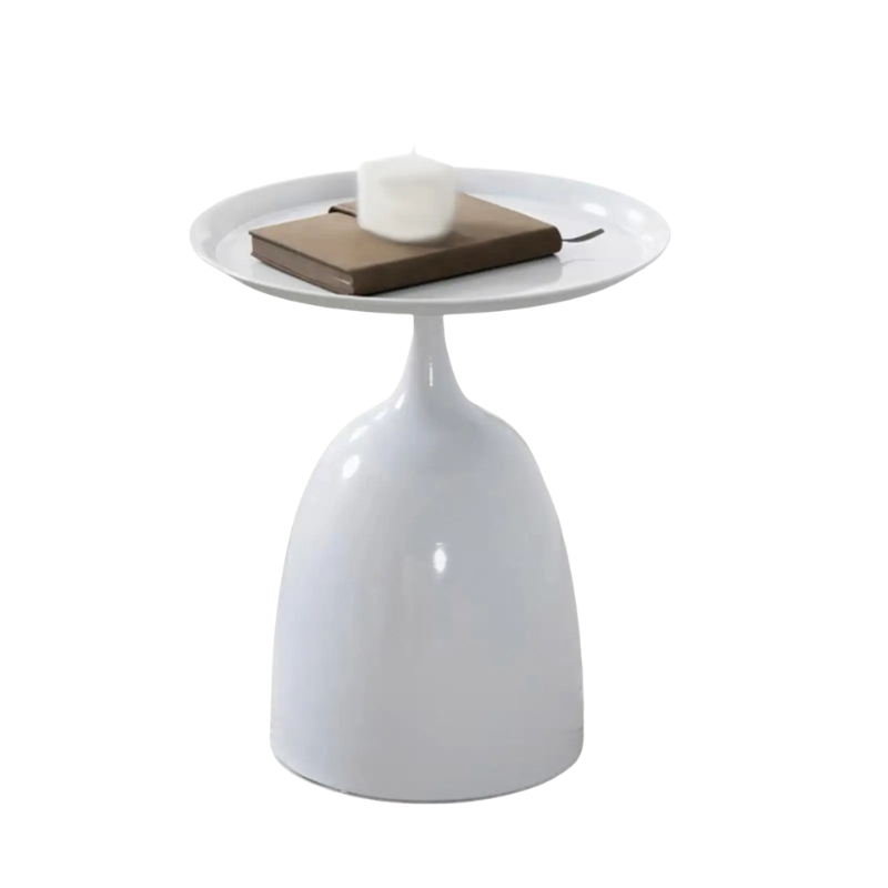 Small Round Metal Side Table 46cm Minimalist Pedestal Accent Table - White