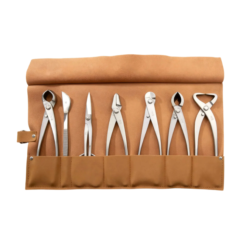 Professional Grade Bonsai Tool Roll – 7PCS – Precision Pruning Tools with Eco-Leather Roll