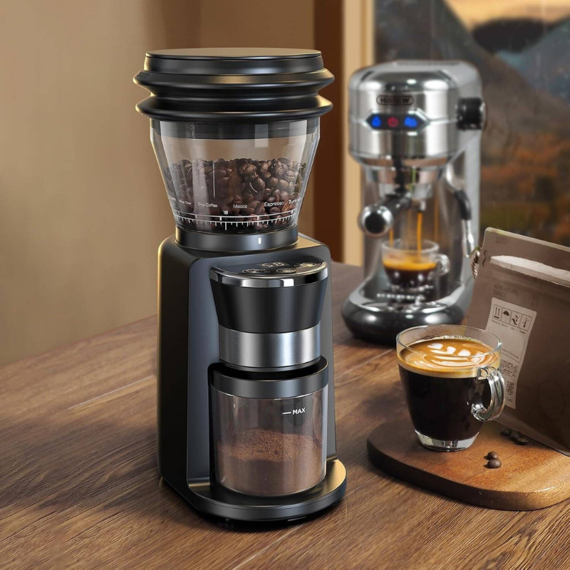 Electric Coffee Grinder 31 Gear Automatic Burr Mill with Visual Bean Hopper