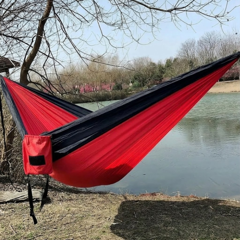 300x200cm Double Camping Hammock Lightweight Parachute Nylon Travel Swing - Red