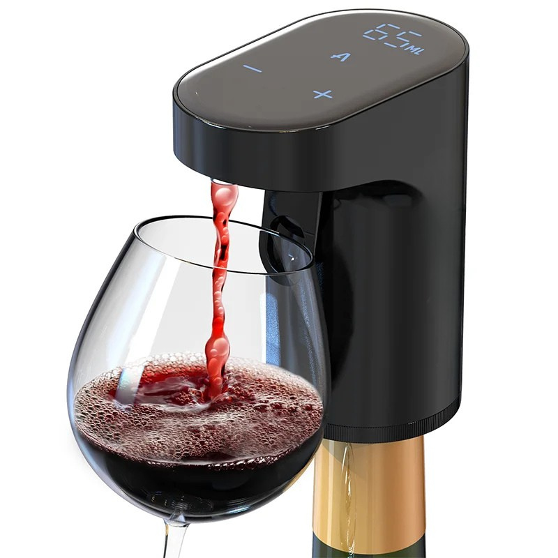 Smart Electric Digital Wine Dispenser for Over 100 Bottle Types with Type-C Recharge - Black