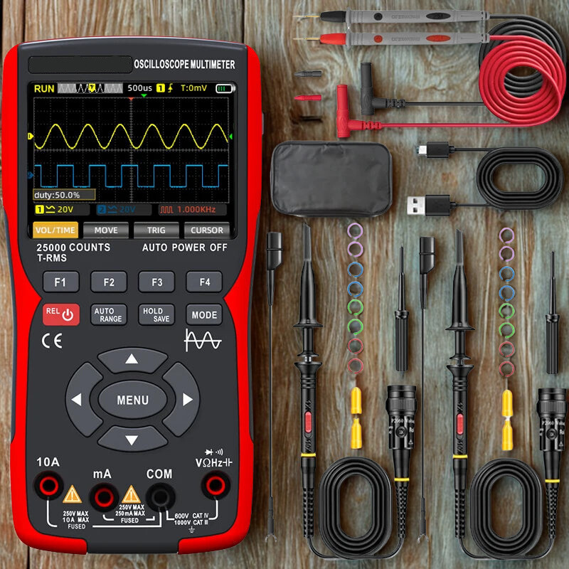 Handheld Digital Oscilloscope Multimeter 50MHz 3-in-1 Dual Channel Automotive Electrical Analyzer