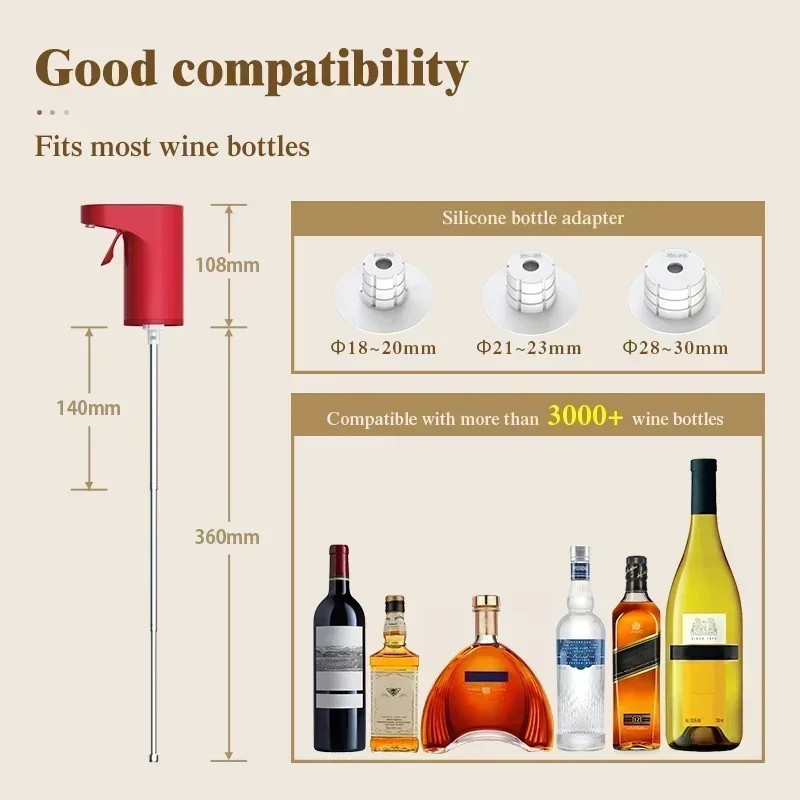 Smart Electric Digital Wine Dispenser for Over 100 Bottle Types with Type-C Recharge - Black