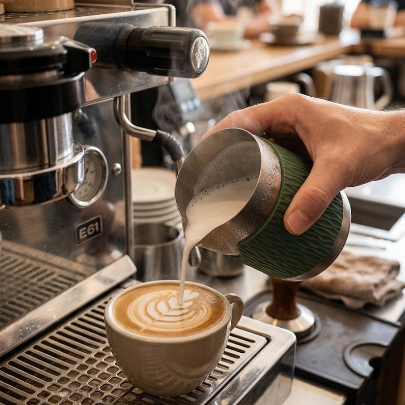 Espresso Milk Pitcher 500ml Handleless Stainless Steel Frothing Jug with Sharp Spout - Light Green