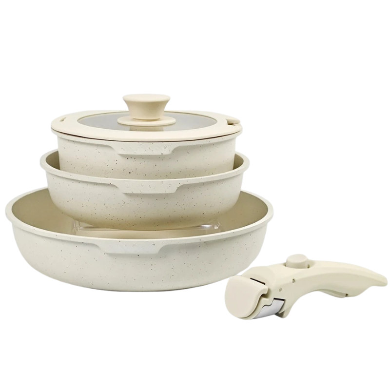 Non-Stick Cookware Set 5PCS – Aluminum Alloy Pots & Pans with Lid – Ultra Durable Granite Coating – Eco-Friendly Kitchen Set - White