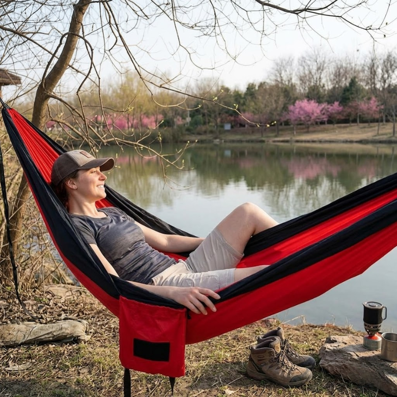 300x200cm Double Camping Hammock Lightweight Parachute Nylon Travel Swing - Red