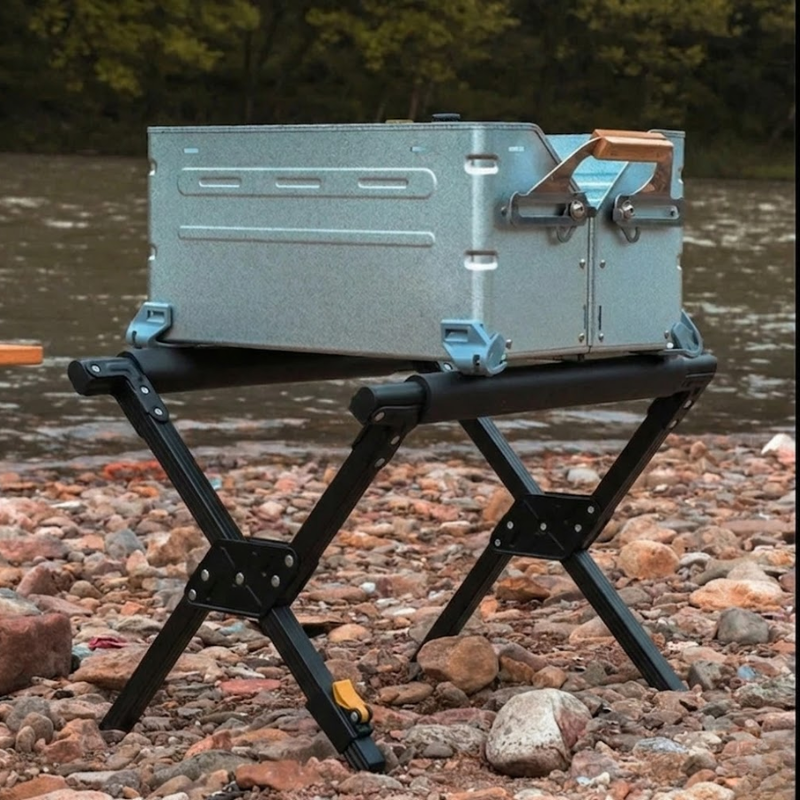 Folding Camping Cooler Rack Adjustable Aluminum Alloy Stand - Black