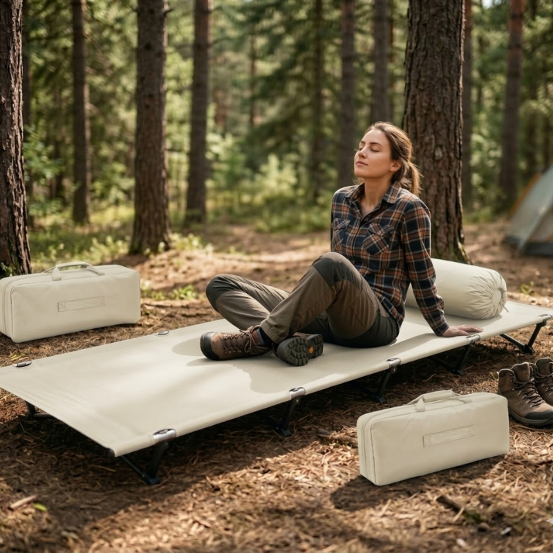 Camping Cot 70cm Wide Portable Folding Bed Ultralight Compact Tent Sleeping Cot - White