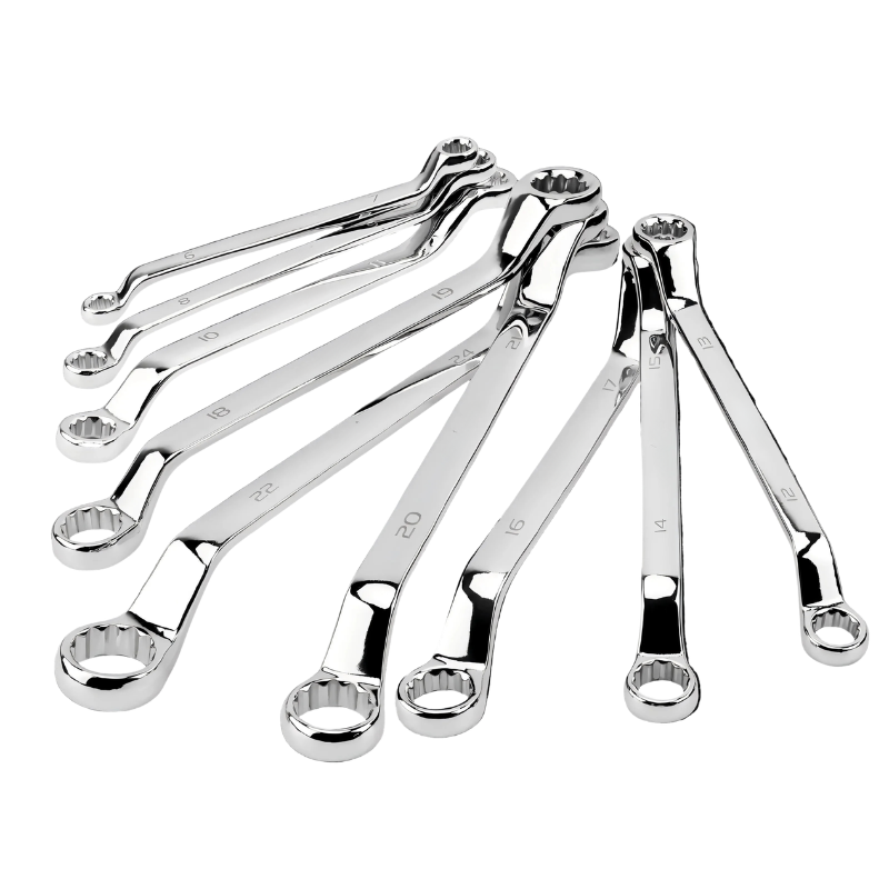 9Pcs 75° Offset Metric Double Box End Wrench Set with 12-Point Design and Storage Pouch