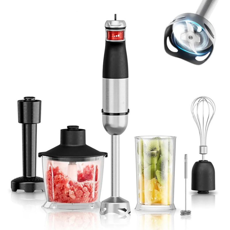 Powerful Immersion Blender – 1500W Handheld 6-in-1 Multi-Function Stick Blender – Stainless Steel 4-Blade – Stepless Speed Control