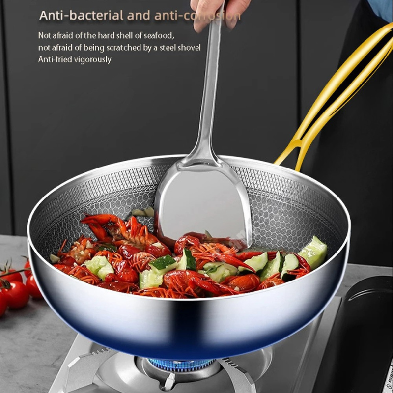 316 Stainless Steel Frying Pan – 22CM Honeycomb Non-Stick Wok – 7-Ply Chef Pan – Gas & Induction Compatible