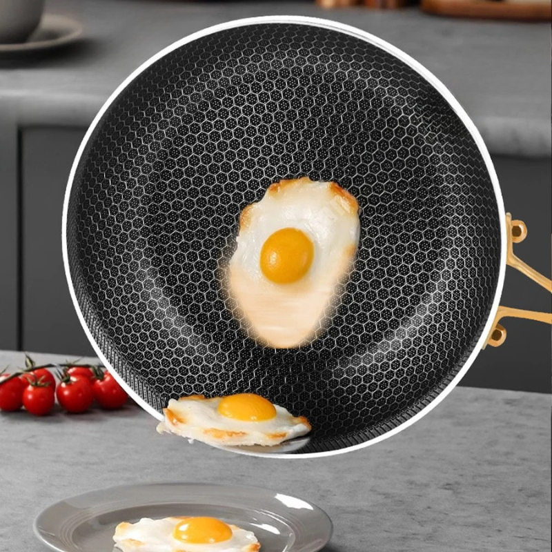 316 Stainless Steel Frying Pan – 22CM Honeycomb Non-Stick Wok – 7-Ply Chef Pan – Gas & Induction Compatible