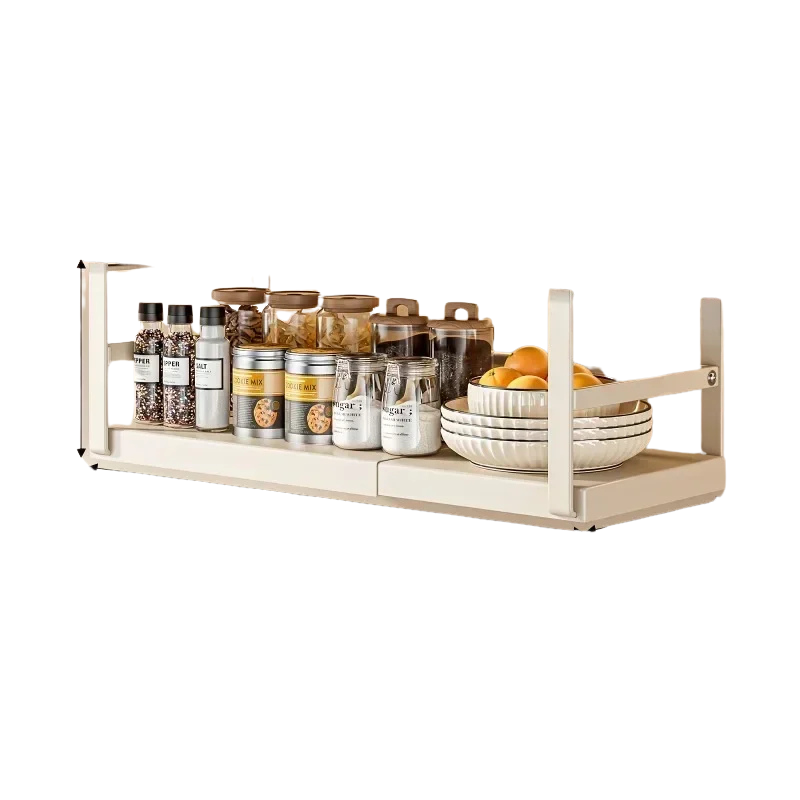 Stainless Steel Shelves Adjustable Spice Stand – Metal Expansion Cabinet Rack – Kitchen Hanging Seasoning Organizer – White