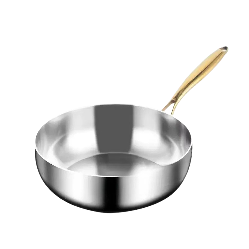 316 Stainless Steel Frying Pan – Deepened Uncoated Wok – 7-Ply Skillet – Gas & Induction Compatible – 24cm