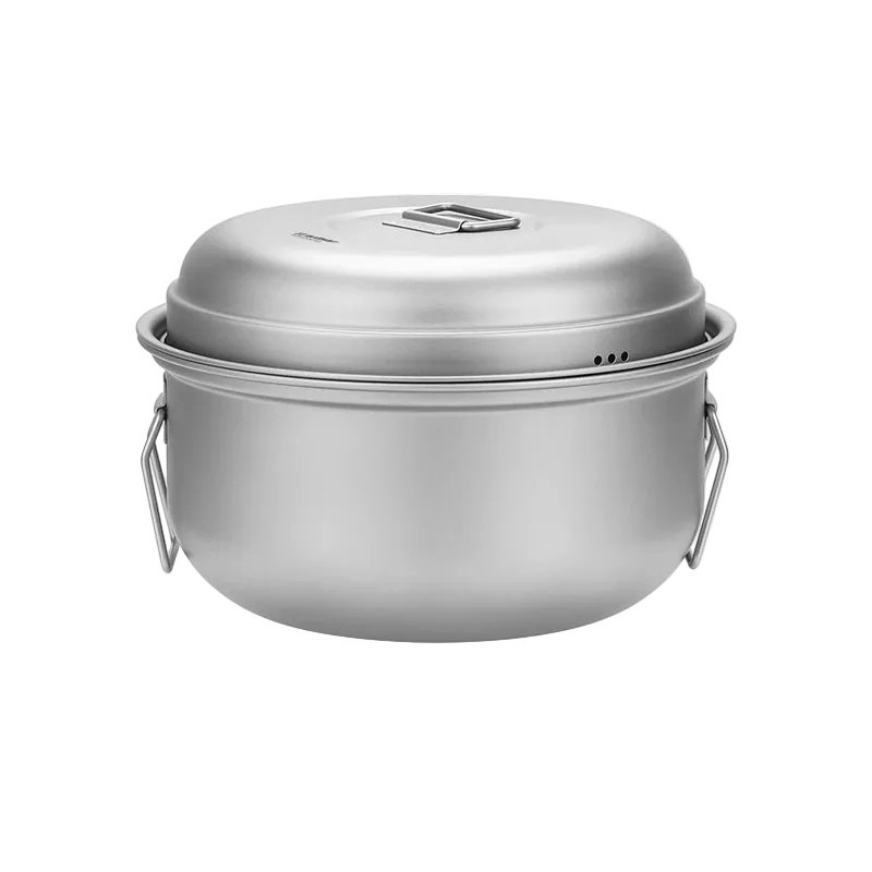 Titanium Camping Soup Pot Set Outdoor Lightweight Steamer Multi-Functional Cookware - 2.1L