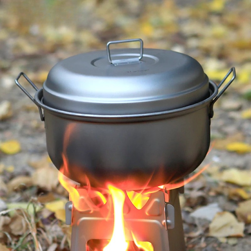Titanium Camping Soup Pot Set Outdoor Lightweight Steamer Multi-Functional Cookware - 2.8L