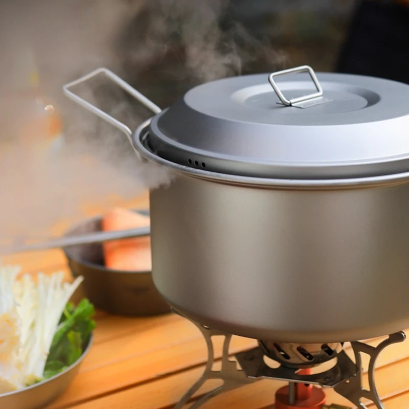 Titanium Camping Soup Pot Set Outdoor Lightweight Steamer Multi-Functional Cookware - 2.8L