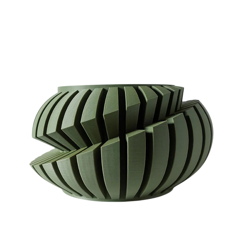 3D Printed Flower Pot PLA Geometric Textured Planter for Desktop Decor Matte Dark Green