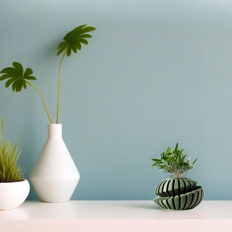 3D Printed Flower Pot PLA Geometric Textured Planter for Desktop Decor Matte Dark Green