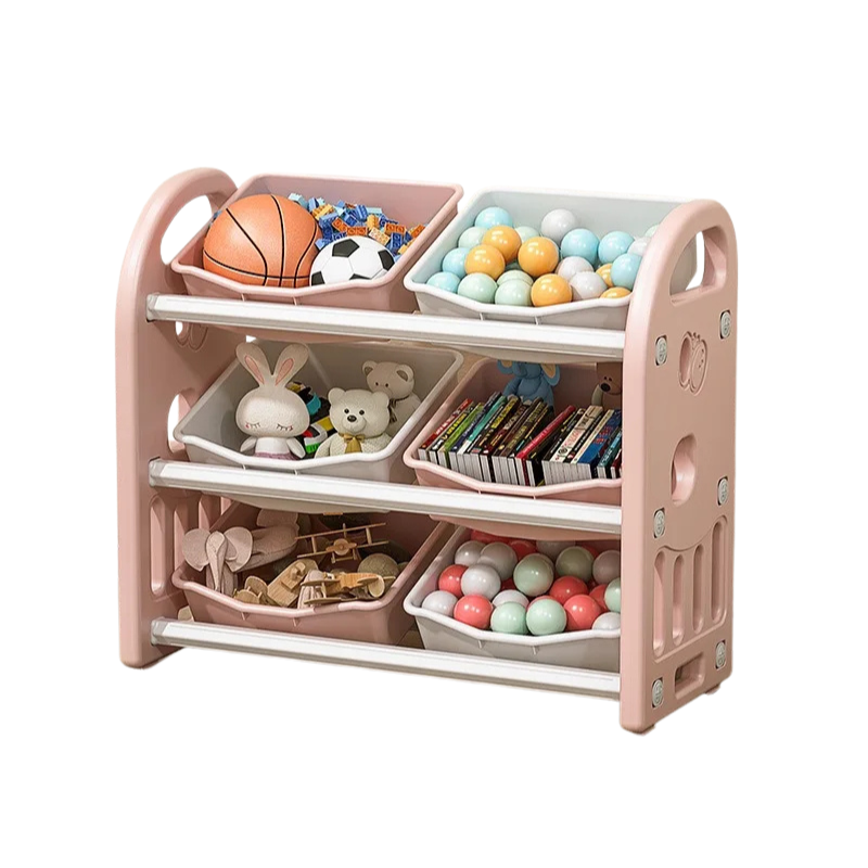 3-Tier Large Capacity Storage Cabinet Floor Standing Plastic Organiser - Pink