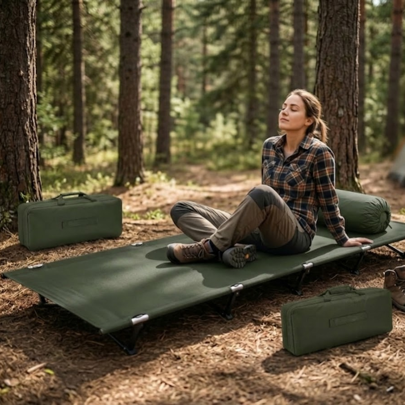 Camping Cot 70cm Wide Portable Folding Bed Ultralight Compact Tent Sleeping Cot - Green