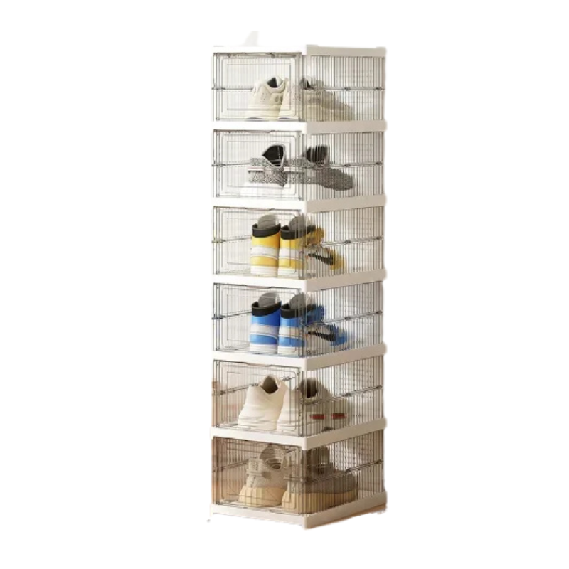 Foldable Transparent Shoe Storage Box – Stackable Organizer 6-Layer Clear
