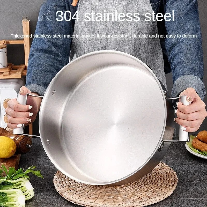 304 Stainless Steel Hot Pot – Double Handle Soup Pot with Glass Lid - 32cm