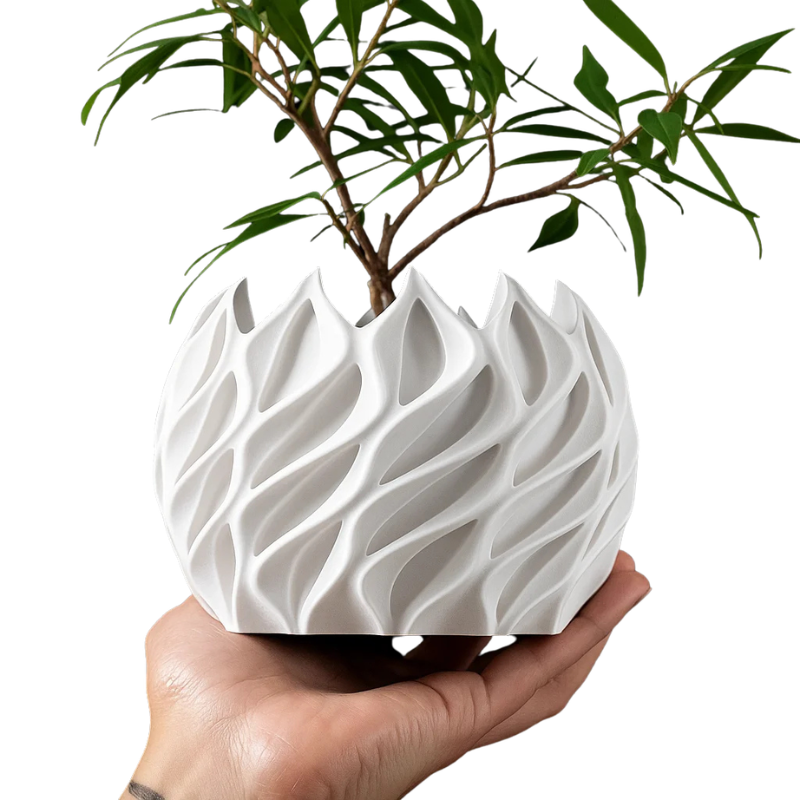 3D Printed Flower Pot – Modern Biodegradable Desktop Planter - White
